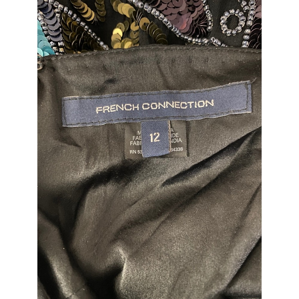 Art Deco Beaded Mini Dress Black Teal Geometric Size 12 EUC French Connection - Picture 5 of 6